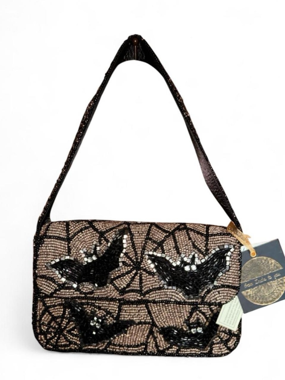 Bat & Spiderweb Halloween Beaded Shoulder Bag 🦇🕸️